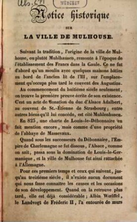 Notice historique sur la ville de Mulhouse