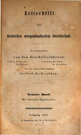 Zeitschrift der Deutschen Morgenländischen Gesellschaft : ZDMG. 9, 9. 1855