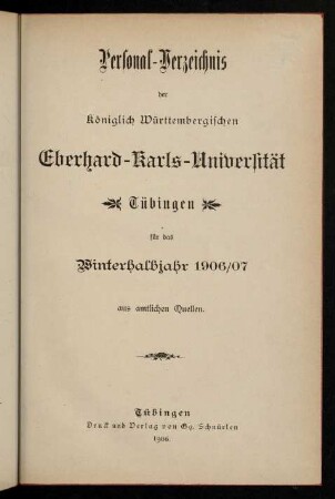 Studierendenverzeichnis 1906/07