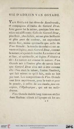 Vie d'Adrien Van Ostade