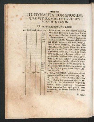 III. Dynastia Romanorum, Quae Est Romuli Et Successorum Regum.