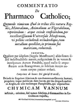 Commentatio De Pharmaco Catholico