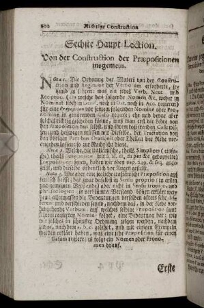 Sechste Haupt-Lection. Von der Construction der Præpositionen insgemein.