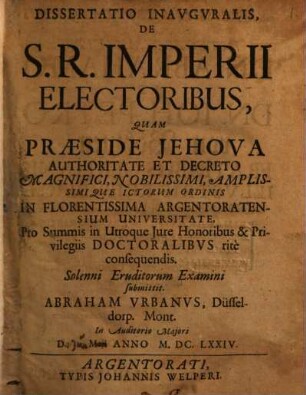 Dissertatio Inavgvralis, De S. R. Imperii Electoribus