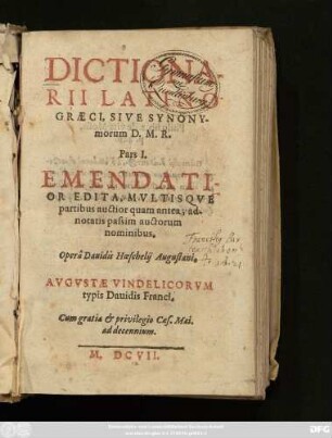 1: Dictionarii Latino-Graeci, Sive Synonymorum D. M. R. Pars ...
