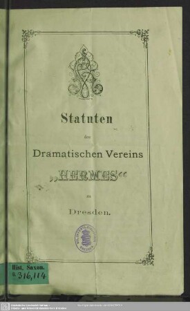 Statuten des Dramatischen Vereins Hermes zu Dresden