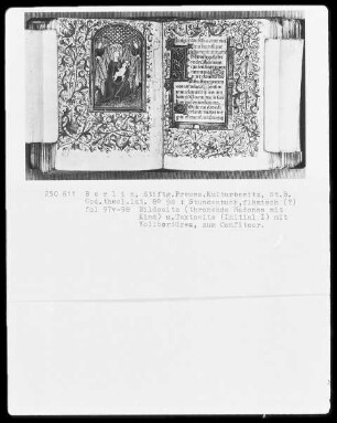 Stundenbuch — Thronende Madonna mit Kind und Engeln, Folio 97verso