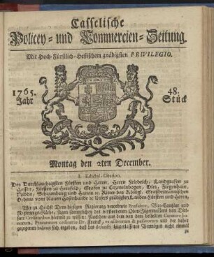 48. Stueck, Montag den 2ten December 1765