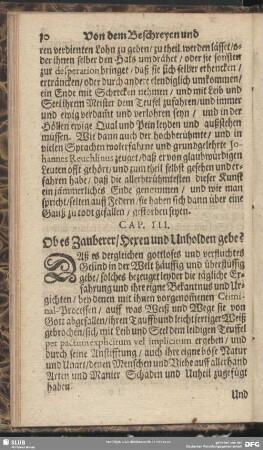 Cap. III. Ob es Zauberer, Hexen und Unholden gebe?