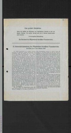 Presseberichte über die 25. Generalversammlung des ADF 1909 in Darmstadt