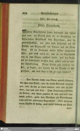 XXI. Versuch. Ueber Eigenthum