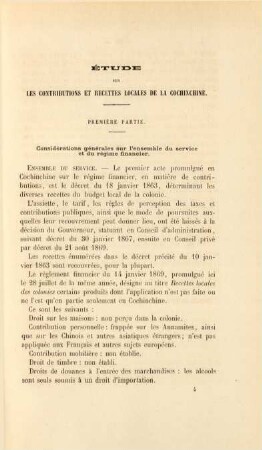 Étude sur les contributions et recettes locales de la Cochinchine