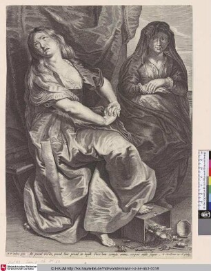 [Maria Magdalena mit einer Gefährtin; St. Maria Magdalen, trampling on a box with her valuables]