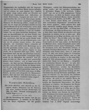 Swift, J.: Das Swift-Büchlein. Oder Auswahl aus Dr. Jonathan Swift's Dechanten von S. Patricius und seiner nächsten Freunde Aeußerungen von 1691 bis 1740. In chronologisch-biologischer Folge gesammelt und deutsch hrsg. v. G. Regis. Berlin: Duncker & Humblot 1847 (Beschluss von Nr. 115)