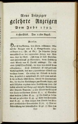 67stes Stück. Den 23sten August.