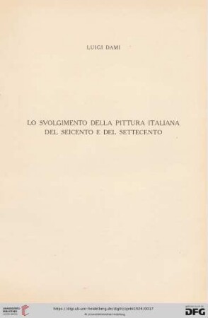 Lo Svolgimento della Pittura italiana del Seicento et del Settecento