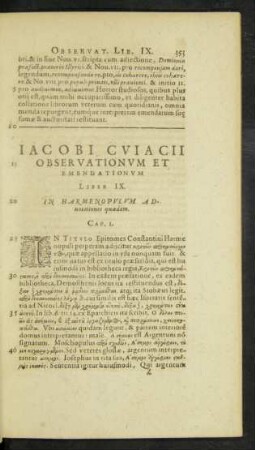 Iacobi Cuiacii Observationum Et Emendationum Liber IX.