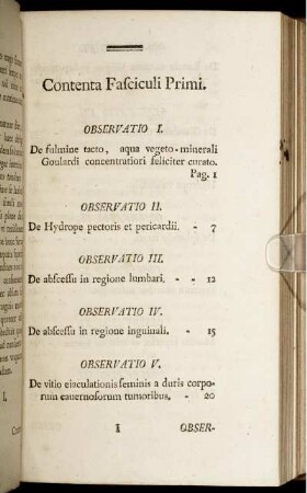 Contenta Fasciculi Primi.