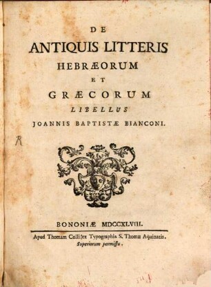 De Antiquis Litteris Hebræorum et Græcorum Libellus