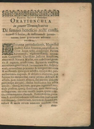 Bart. Kerni Conrectoris Oratiuncula in genere Demonstrativo De summo beneficio recte constituendi scholas ...