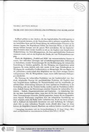 Probleme der industriellen Entwicklung Rußlands