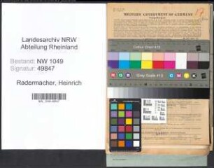 Entnazifizierung Heinrich Radermacher , geb. 15.04.1900 (Vermessungstechniker)