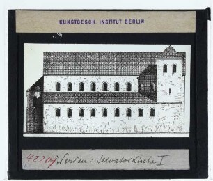 Essen-Werden, St. Peter und St. Ludgerus : Seitl. Aufriss, Rekonstruktion