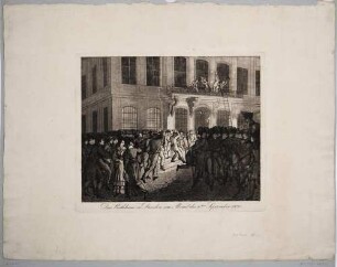 Bürgerunruhen in Dresden 1830: Menschenmenge vor dem Rathaus auf dem Altmarkt in Dresden