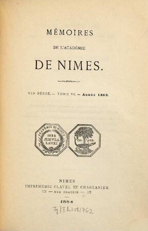 Mémoires de l'Académie de Nîmes. 6. 1883 (1884)