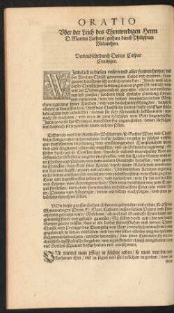 Oratio Uber der Leich des Ehrnwirdigen Herrn D. Martini Luthers/ gethan durch Philippum Melanthon.