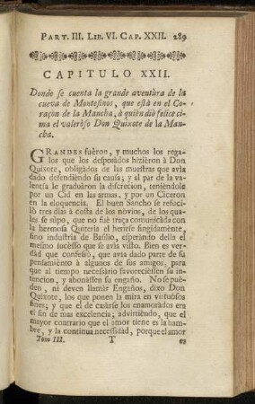Capitulo XXII. Donde se cuenta la grande aventùra de la cueva de Montesinos, que està en el Coraçon de la Mancha, [...]