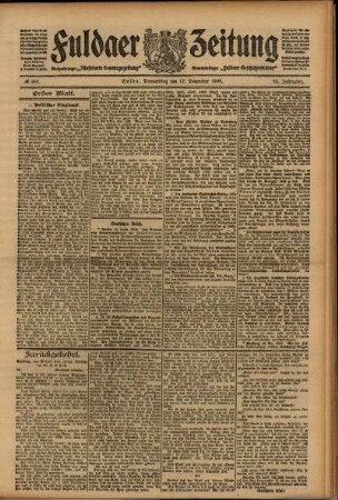 Erste Ausgabe vom Donnerstag, den 17. Dezember 1908.