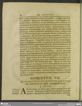 Momentum VII. De Praesuppositis Ratione ΑΝΤΙΨΥΧΙΑΣ Et Malorum Pro Aliis Perferendorum