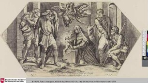 [Der neugeborene Jesus Christus wird von den Pastoren verehrt.; Jésus-Christ nouveau-né adoré par les pasteurs.]