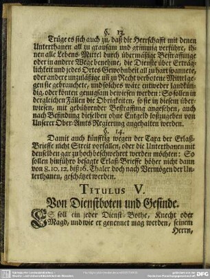 Titulus V. Von Dienstboten und Gesinde
