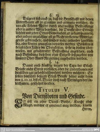 Titulus V. Von Dienstboten und Gesinde