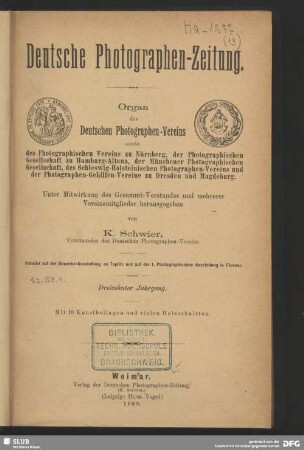 13.1889: Deutsche Photographen-Zeitung : Organ d. Deutschen Photographen-Vereins ..