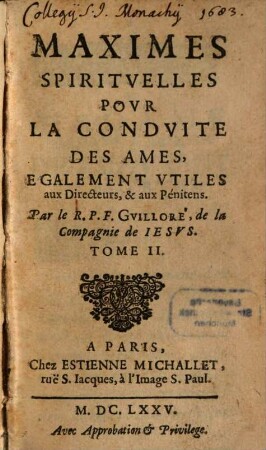 Maximes spirituelles pour la conduite des âmes