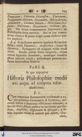 Pars II. In qua exponitur Historia Philosophiae medii aevi usque ad tempora reformationis.