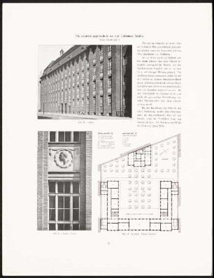 Gemeindedoppelschule an der Litauer Straße, Berlin: Grundriss EG, Ansicht, Detail (aus: Neubauten der Stadt Berlin, Bd. XI, 1912)