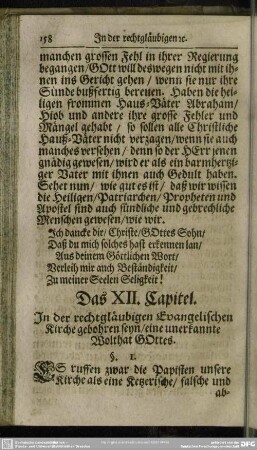 Das XII. Capitel. In der rechtgläubigen Evangelischen Kirche gebohren seyn, eine unerkannte Wolthat Gottes