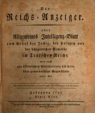 Kaiserlich privilegirter Reichs-Anzeiger. 1797,1, 1797, 1