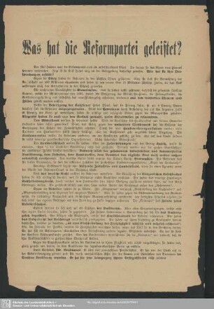 Was hat die Reformpartei geleistet? : [Wahlaufruf zur Wahl von Georg Gradnauer, Berlin]