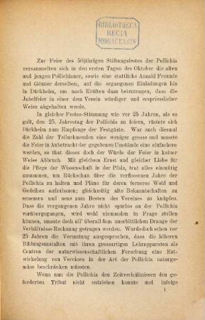 Festschrift zur fünfzigjährigen Stiftungsfeier der Pollichia, naturwissenschaftlichen Vereines der Rheinpfalz