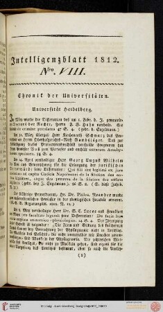 Intelligenzblatt Nro. VIII