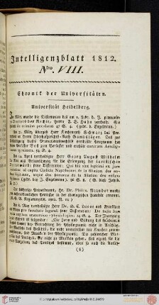 Intelligenzblatt Nro. VIII