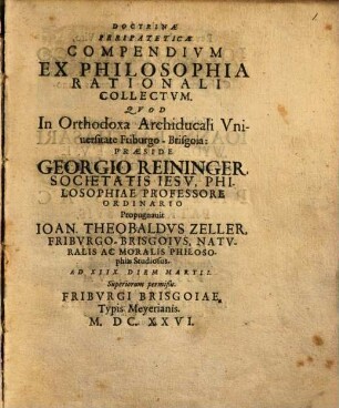 Doctrinae peripateticae compendium ex philosophia rationali collectum