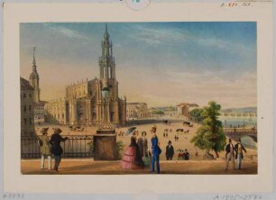Die Katholische Hofkirche in Dresden, Blick von der Brühlschen Terrasse nach Südwesten