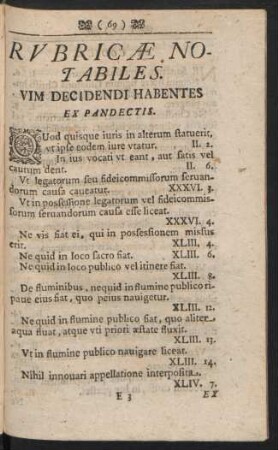 Rubricae Notabiles. Uim Decidendi Habentes. Ex Pandectis.