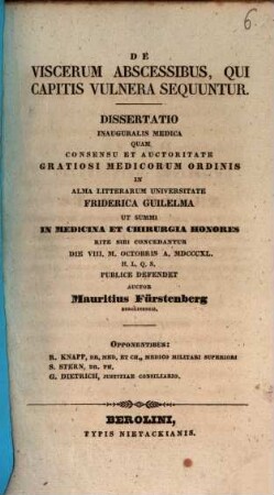 De viscerum abscessibus, qui capitis vulnera sequuntur : Diss. inaug. med.